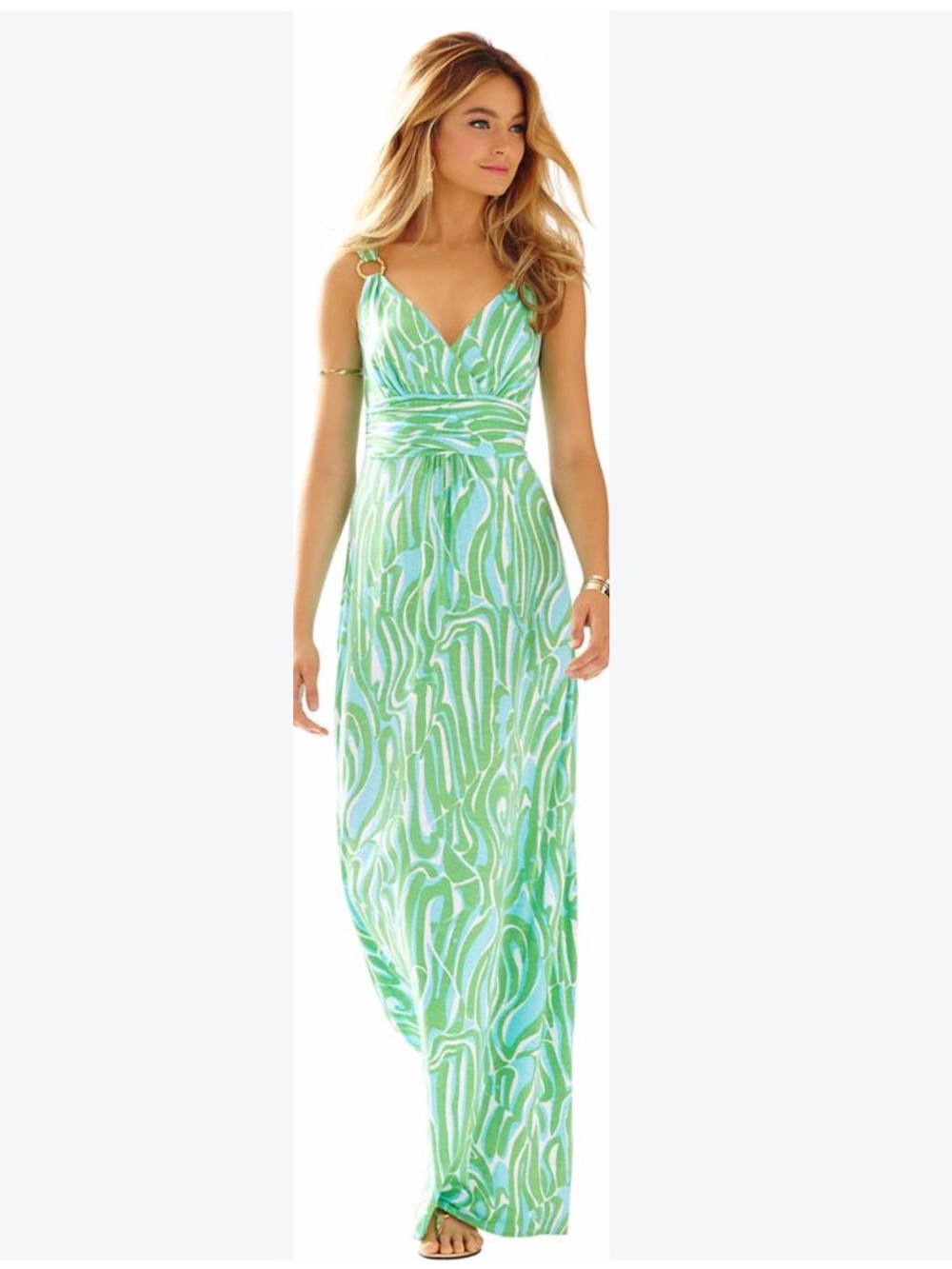 Lilly Pulitzer Light Green Swirl V-Neck Maxi Dress Size XL